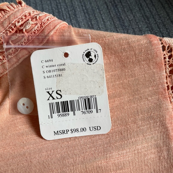 NWT FREE PEOPLE Le Femme romantic top in XS winter coral - Picture 10 of 11